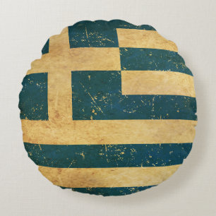 Cojín Redondo Diseño de Grunge de la bandera griega