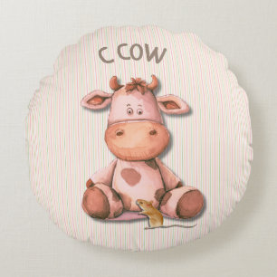 Cojín Redondo Diseño de guardería de vaca adorable con acento de