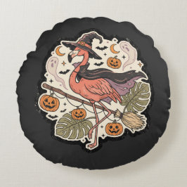 Cojín Redondo Diseño de Halloween de flamenco espeluznante vinta