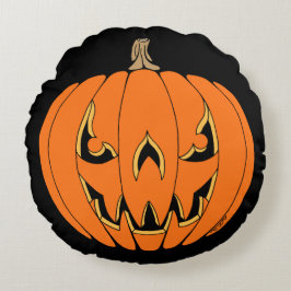 Cojín Redondo Diseño de Halloween de Jack-o'-Lantern espeluznant