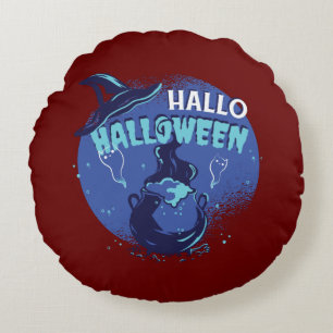 Cojín Redondo Diseño de Halloween de Sombrero de Bruja