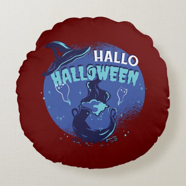 Cojín Redondo Diseño de Halloween de Sombrero de Bruja (Anverso)
