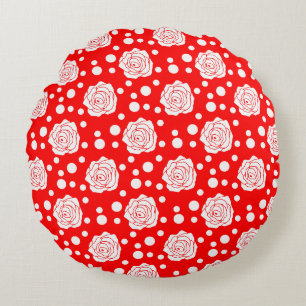 Cojín Redondo Diseño de Ilustracion floral con puntos de polka b