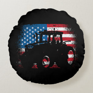 Cojín Redondo Diseño de la bandera estadounidense de Tractor par
