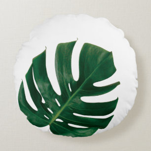 Cojín Redondo Diseño de la isla de la hoja de Monstera - Verde t