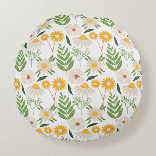 Cojín Redondo Diseño de la naturaleza floral blanca