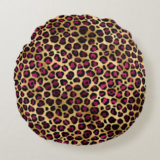 Cojín Redondo Diseño de la serie Burgundy y Gold Leopard 2