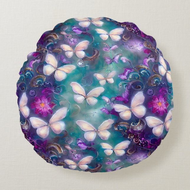 Cojín Redondo Diseño de la serie de mariposa mística 1 (Anverso)