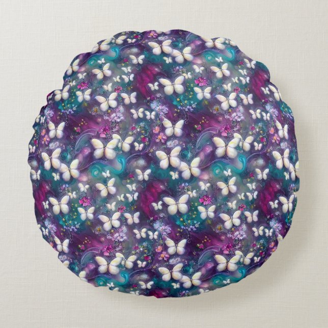 Cojín Redondo Diseño de la serie de mariposa mística 5 (Anverso)