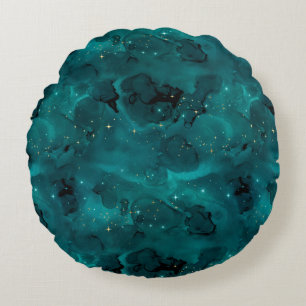 Cojín Redondo Diseño de la serie Galaxia Verde azulada 2 