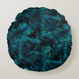 Cojín Redondo Diseño de la serie Galaxia Verde Azulada 4