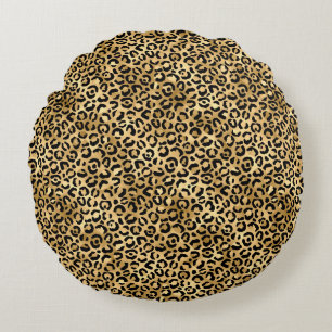 Cojín Redondo Diseño de la serie Leopardo Azul y Dorado 2