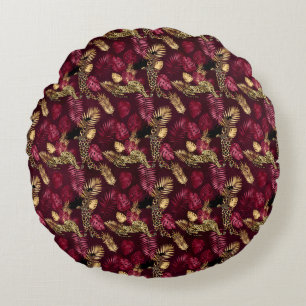 Cojín Redondo Diseño de la serie Leopardo Burgundy y Gold 12