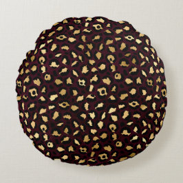 Cojín Redondo Diseño de la Serie Leopardo Burgundy y Gold 8