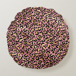 Cojín Redondo Diseño de la serie Leopardo Rosa y Dorado 15