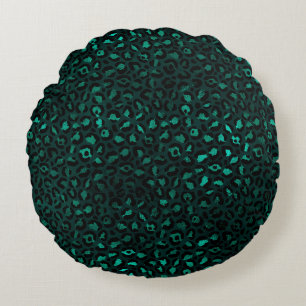 Cojín Redondo Diseño de la serie Leopardo Teal y Gold 4