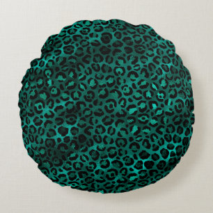 Cojín Redondo Diseño de la serie Leopardo Teal y Gold 5