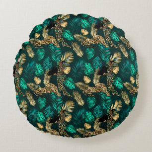 Cojín Redondo Diseño de la serie Leopardo Teal y Gold 7