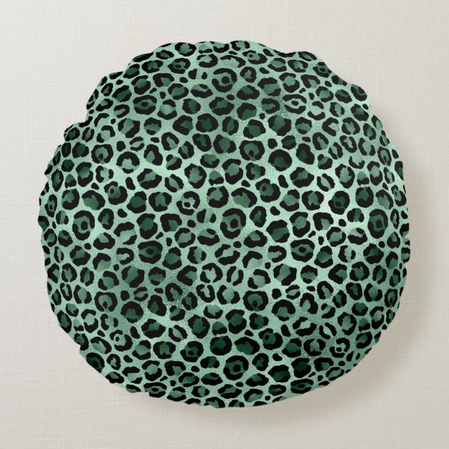 Cojín Redondo Diseño de la serie Safari de Esmeralda y Oro 9 (Anverso)