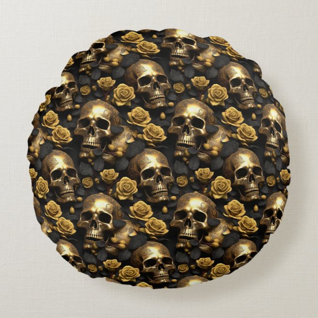 Cojín Redondo Diseño de la serie Skull y Rosas 8 (Anverso)