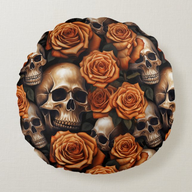 Cojín Redondo Diseño de la serie Skull y Rosas 9 (Anverso)