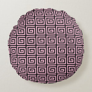 Cojín Redondo diseño de llave griega - rosa y negro