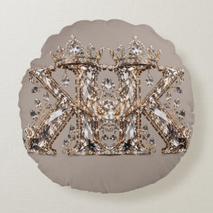 Cojín Redondo Diseño de lujo con letra K en cristal beige