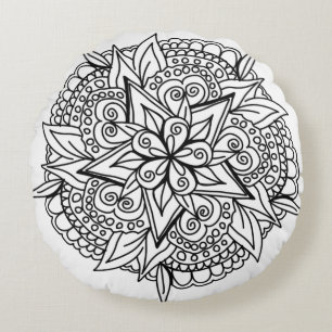 Cojín Redondo Diseño de mandala de dibujo fresco