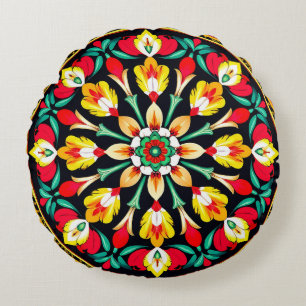 Cojín Redondo Diseño de Mandala Ornamental Vibrante