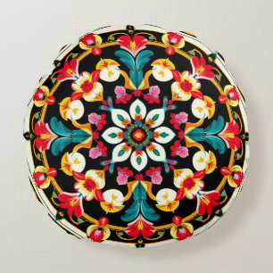 Cojín Redondo Diseño de Mandala Ornamental Vibrante