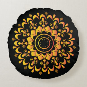 Cojín Redondo Diseño de Mandala Único Dorado-95747