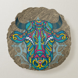 Cojín Redondo Diseño de Mandala Vaca Sagrada