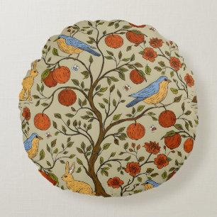 Cojín Redondo Diseño de Manzanas Naranjas Elegantes en Árboles M