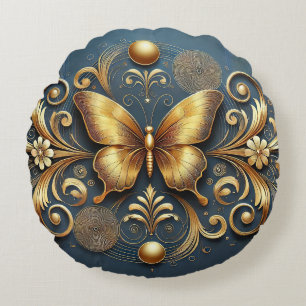 Cojín Redondo Diseño de Mariposa Dorada