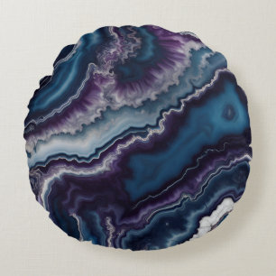 Cojín Redondo diseño de mármol de ágata azul morado blanco