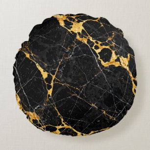 Cojín Redondo Diseño de mármol negro oro de lujo Nero Portoro