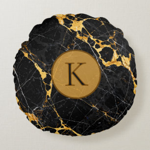 Cojín Redondo Diseño de mármol negro oro de lujo Nero Portoro