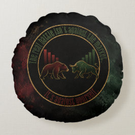 Cojín Redondo Diseño de Mentalidad de Trader Verde Toro Oso Rojo