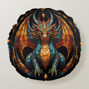 Cojín Redondo Diseño de mosaico de vidrio manchado Cute Dragon