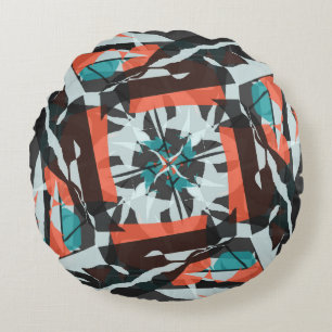 Cojín Redondo Diseño de mosaicos giratorios en Naranja, negro y