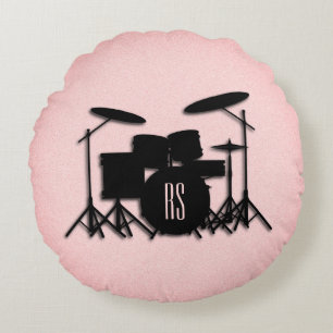 Cojín Redondo Diseño de música monograma conjunto de tambores 