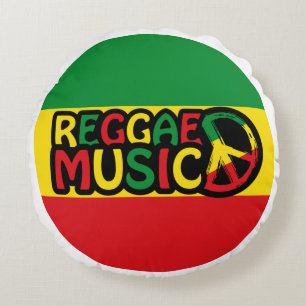 Cojín Redondo Diseño de música reggae con estilo rastafari y col