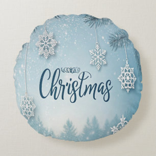 Cojín Redondo Diseño de Navidad de Cristal de Nieve Suave y Tran