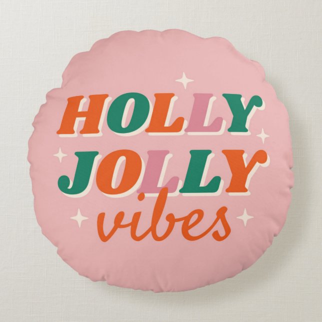 Cojín Redondo Diseño de Navidades de Fun Holly Jolly Vibes (Anverso)