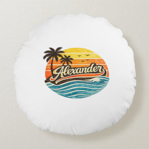Cojín Redondo Diseño de nombre Alexander Retro Sunset