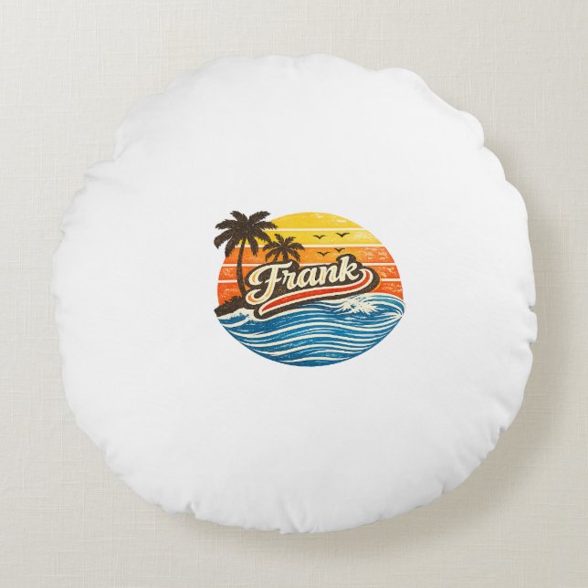 Cojín Redondo Diseño de nombre Frank Retro Sunset (Anverso)