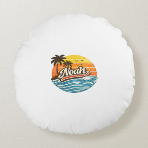 Cojín Redondo Diseño de nombre Noah Retro Sunset
