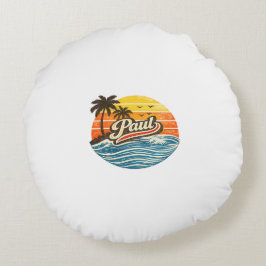Cojín Redondo Diseño de nombre Paul Retro Sunset