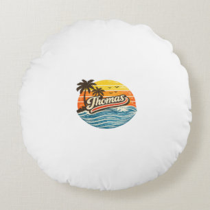 Cojín Redondo Diseño de nombre Thomas Retro Sunset