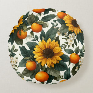 Cojín Redondo Diseño de otoño de girasoles y Naranjas